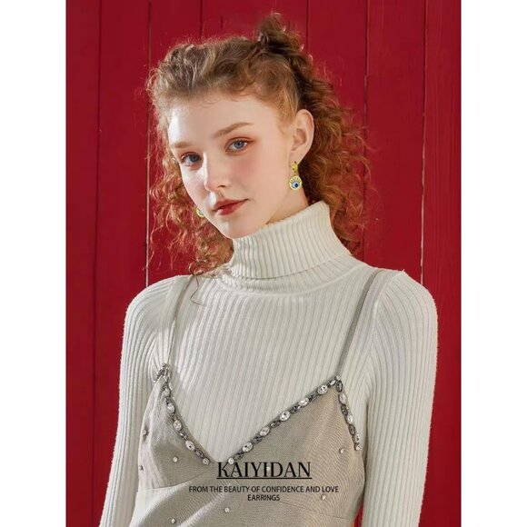 Gold Evil eye ball Shaped Dangle Statement Vintage Cute Long Earring for Women - Picture 6 of 8